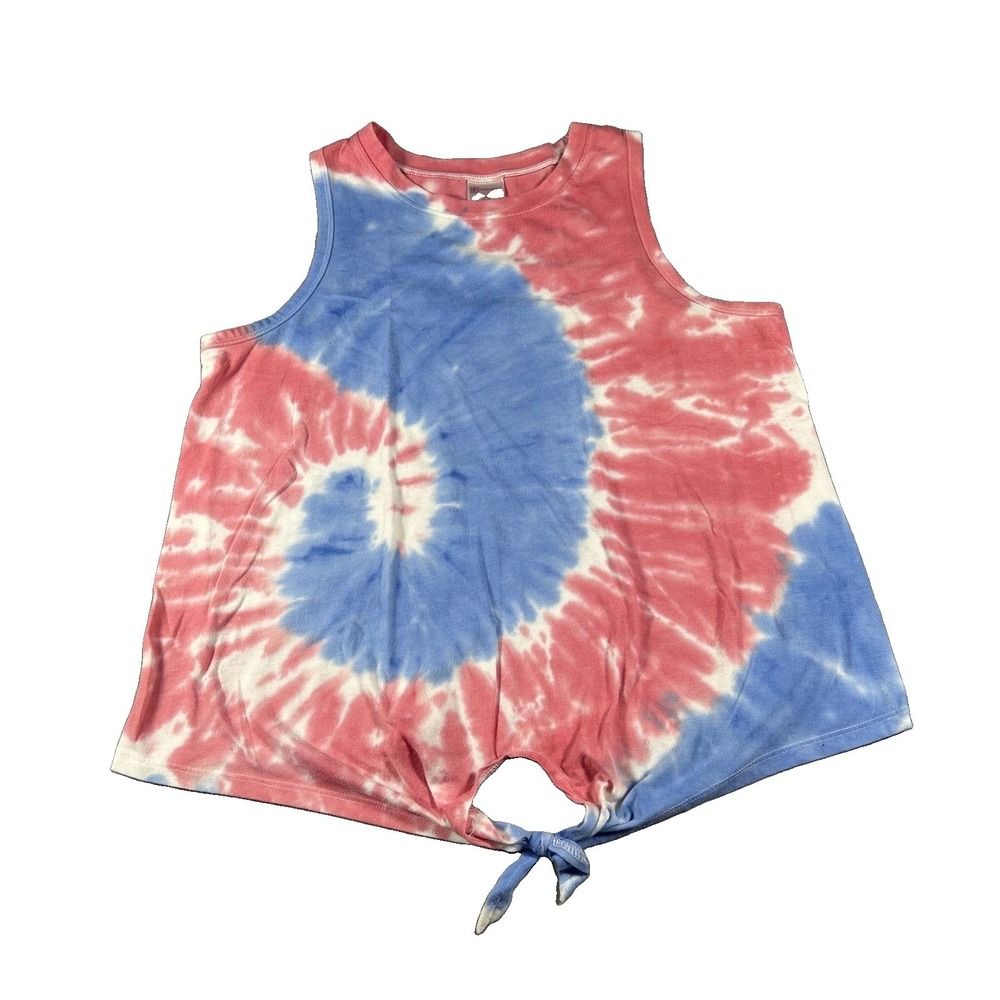 No Boundaries Red Blue Tie-Dye Front Tie Tank Top Womens Size M 7-9